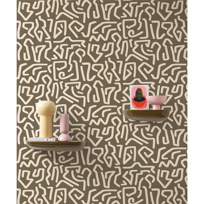 Casadeco|Modern green wallpaper with Keith Haring-style labyrinth|Abstract