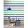 Casadeco|Horizontal green, blue, and lilac striped wallpaper|Stripes