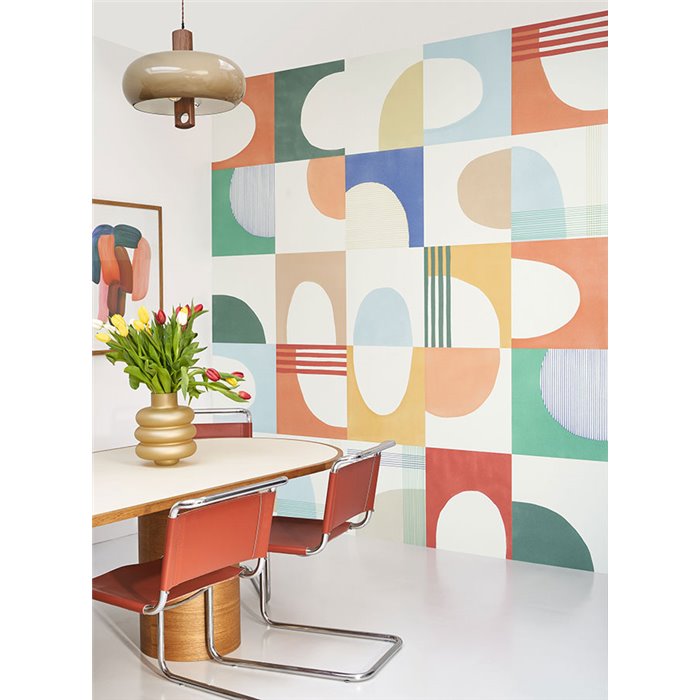 Casadeco|Papel pintado geométrico estilo Pop Art multicolor, ideal oficinas y espacios modernos|Moderno