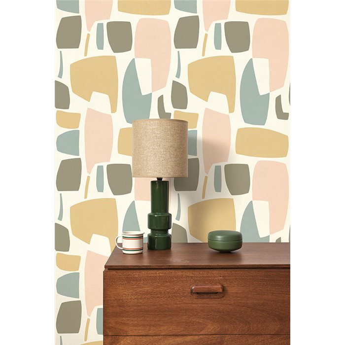 Casadeco|Papier peint abstrait avec formes géométriques organiques multicolores|Géométrique
