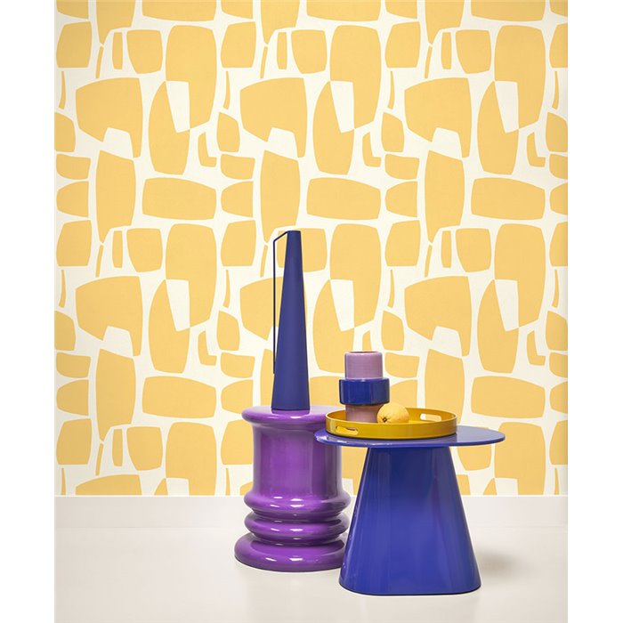 Casadeco|Modern abstract wallpaper in yellow with organic geometric shapes|Modern