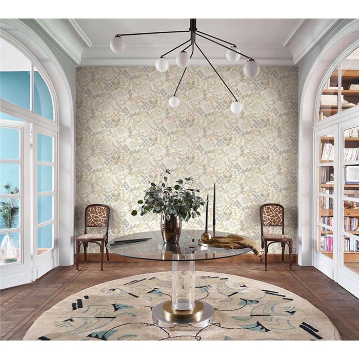 Casadeco|Papier peint floral style anglais blanc et beige|Floral