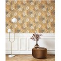 Casadeco|Large floral wallpaper in curry yellow, English style|Floral