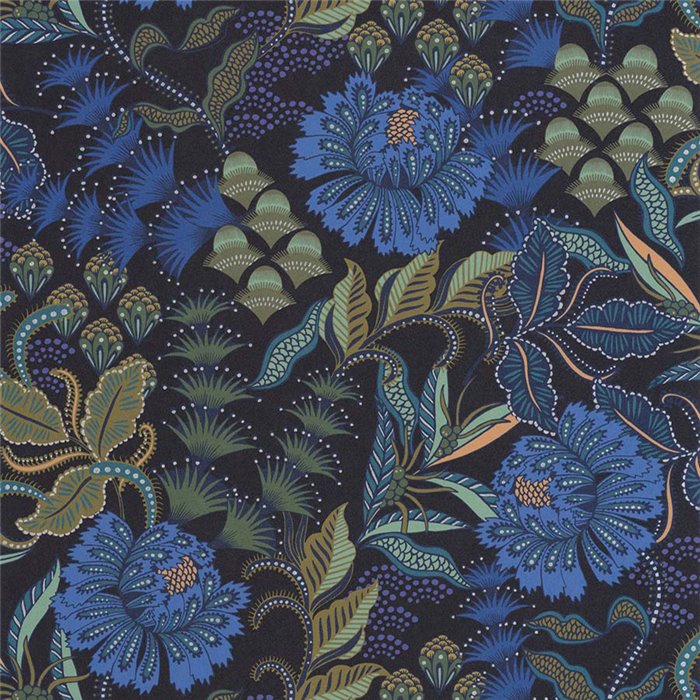 Papel pintado estilo ingles de flores grandes azul índigo - Casadeco Derby 89286312