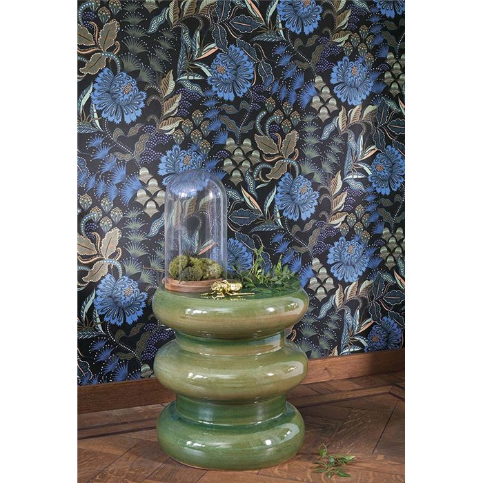 Casadeco|Englische Tapete mit großen indigo-blauen Blumen|Tapeten