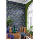 Casadeco|English-style wallpaper with large indigo blue flowers|Wallpaper