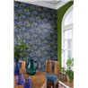 Casadeco|Papier peint style anglais avec grandes fleurs bleu indigo|Papier Peint
