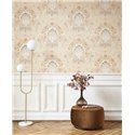 Casadeco|English-style beige floral wallpaper with heraldic shield motif|Floral