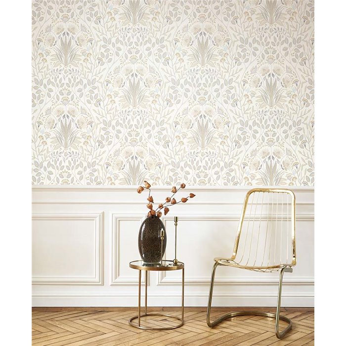 Casadeco|Papier peint floral blanc style anglais pour salon élégant|Floral