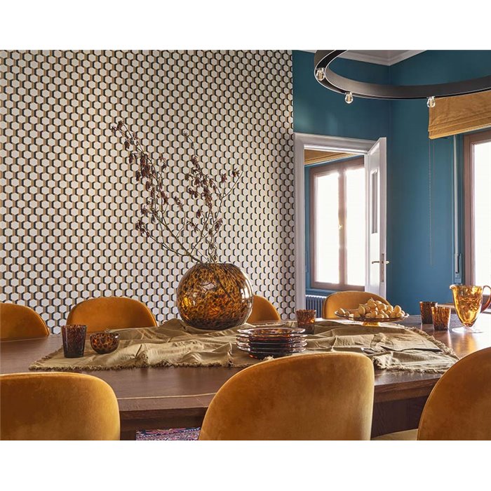 Papel pintado diseño de panal 3D con un toque refinado dorado - Casadeco Derby 89302640