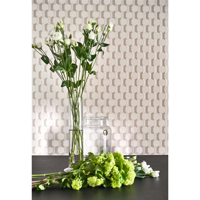 Papel pintado panal gráfico 3D blanco crudo - Casadeco Derby 89309016