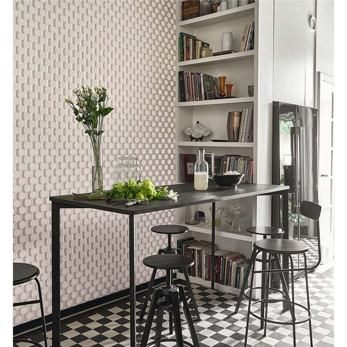 Papel pintado panal gráfico 3D blanco crudo - Casadeco Derby 89309016