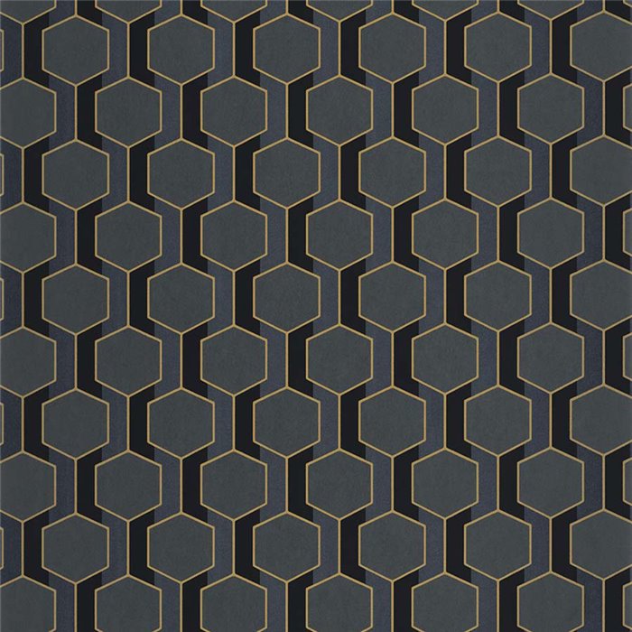 Casadeco|Papel pintado geométrico 3D negro con un toque de elegancia dorado|Geométrico