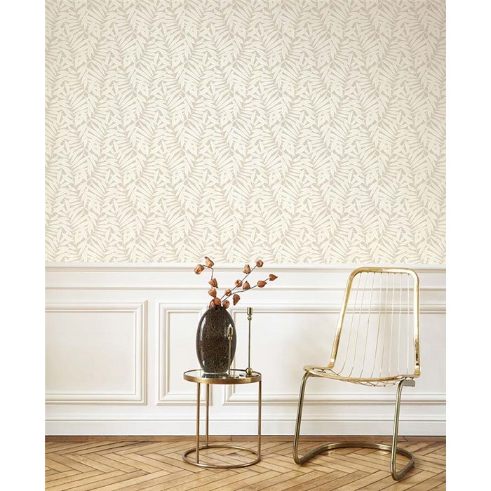 Casadeco|Elegant wallpaper with beige and white ferns|Wallpaper