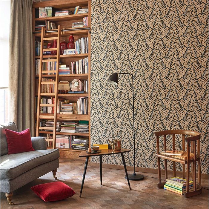 Casadeco|Botanical wallpaper with fern branches in black and brown|Wallpaper