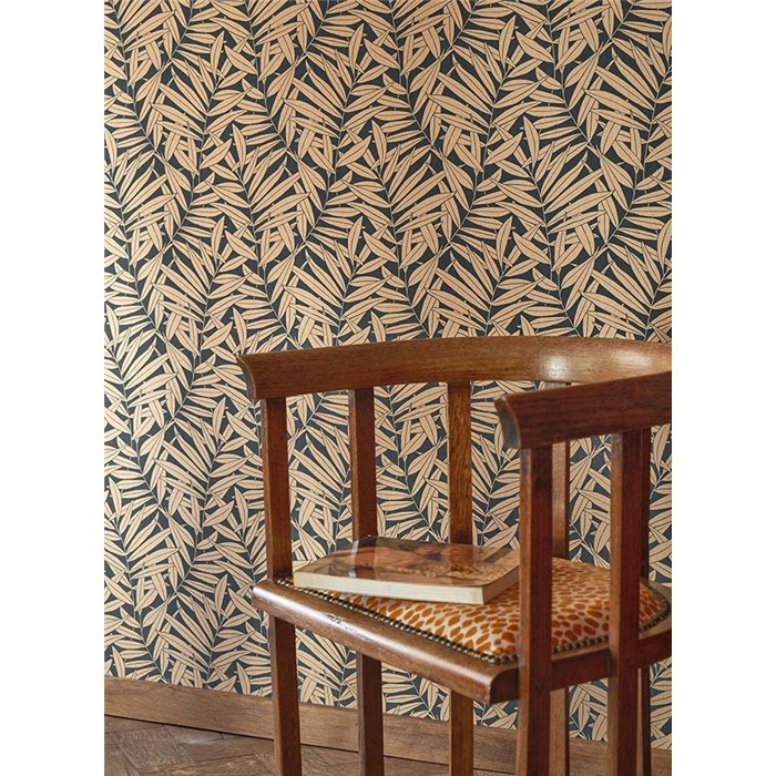 Papel pintado botánico con ramas de helechos negro y marrón - Casadeco Derby 89312877