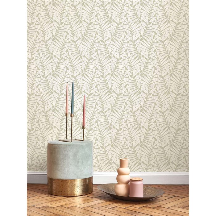Casadeco|Wallpaper with fern branches in almond green|Wallpaper