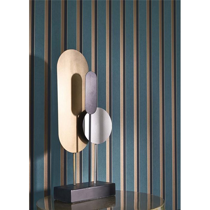 Casadeco|Peacock blue English-style striped wallpaper|Stripes
