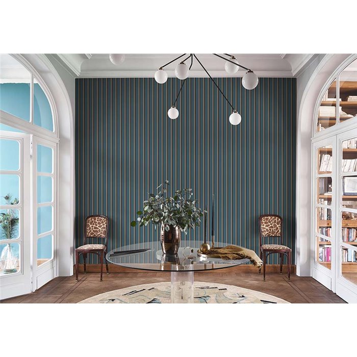 Casadeco|Papel pintado rayas azul pavo real estilo ingles|Rayas