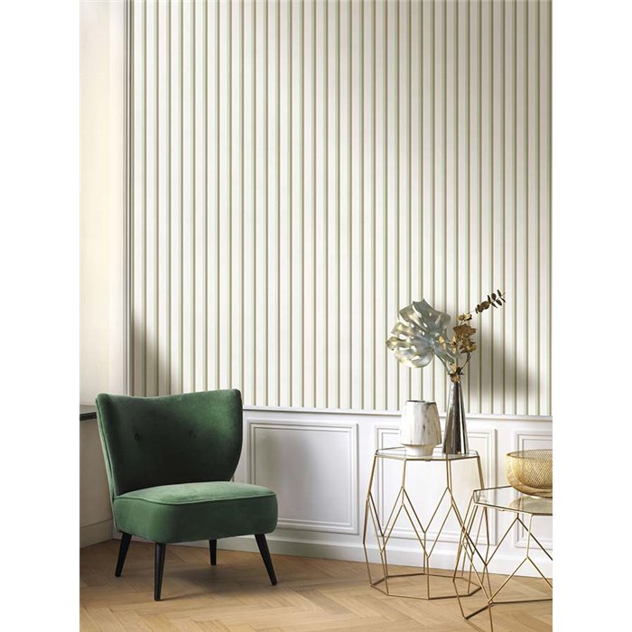 Casadeco|Papier peint rayures vert et blanc style anglais|Rayures