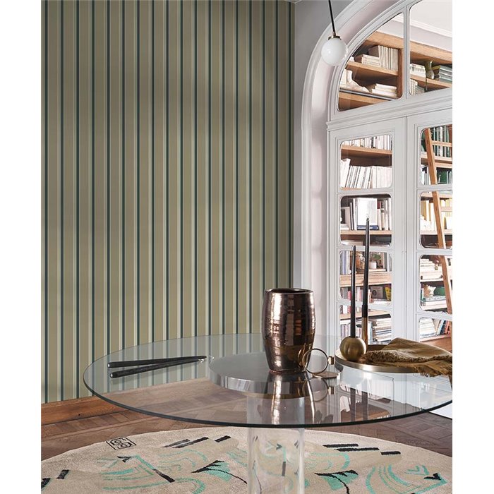 Casadeco|Khaki green English-style striped wallpaper|Stripes