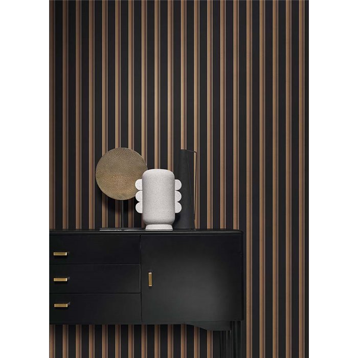 Papel pintado rayas dorado negro estilo inglés - Casadeco Derby 89329457
