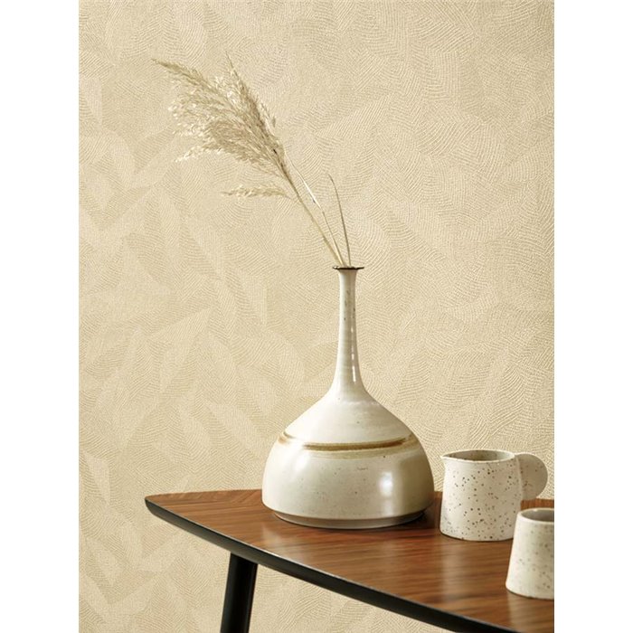 Casadeco|Papel pintado floral elegante con estampado de hojas beige|Contemporáneo