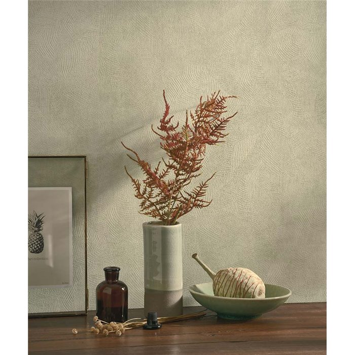 Casadeco|Modern wallpaper with embossed lichen green leaves|Modern