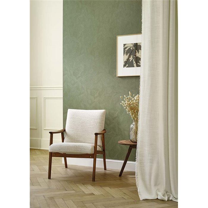 Casadeco|Textured wallpaper with overlapping embossed green leaves|Wallpaper
