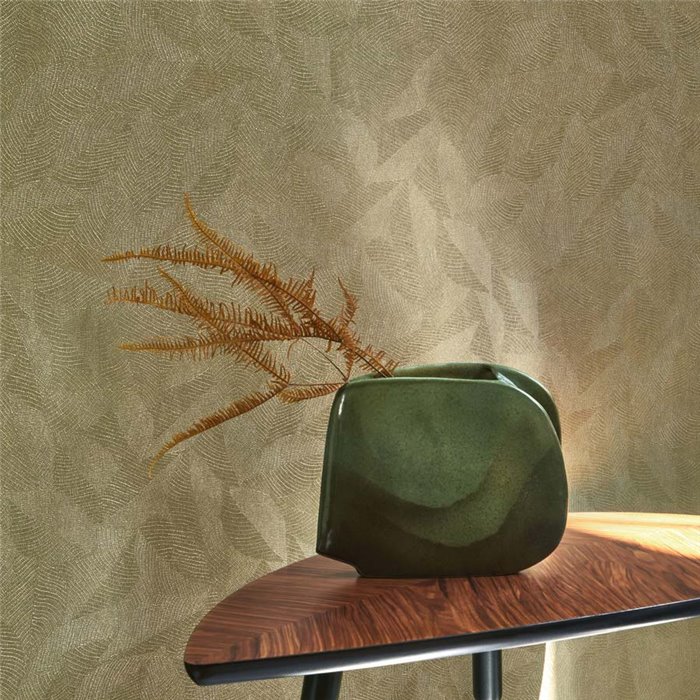 Casadeco|Papel pintado moderno con hojas en relieve verde oliva|Moderno