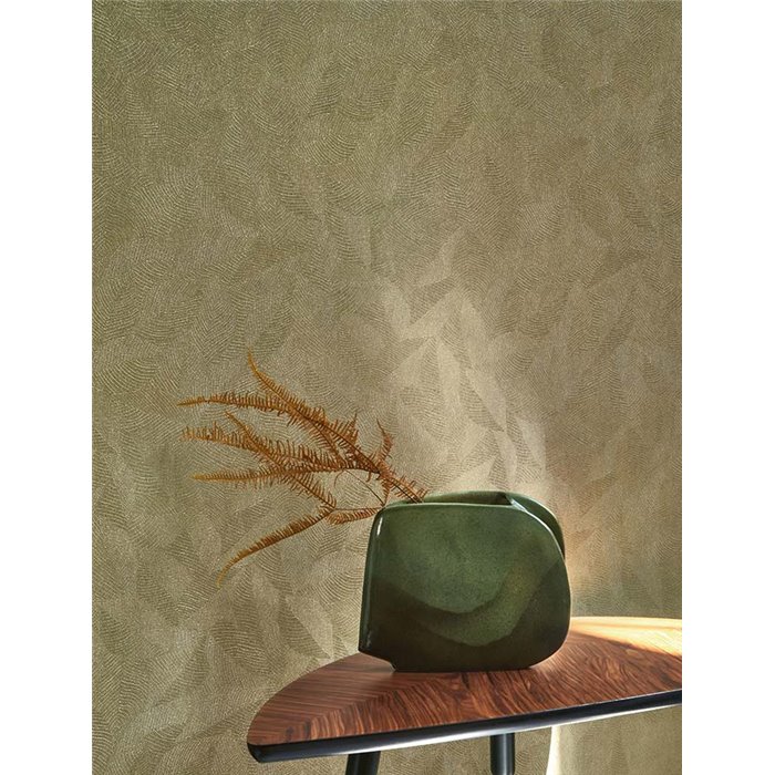 Casadeco|Modern wallpaper with embossed olive green leaves|Modern