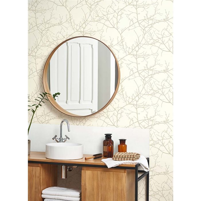 Casadeco|Papier peint floral scandinave blanc avec branches hivernales dénudées|Scandinave