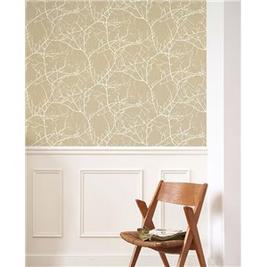 Casadeco|Minimalist floral wallpaper with olive green bare tree branches|Floral 2
