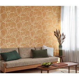 Casadeco|Minimalist floral wallpaper with olive green bare tree branches|Floral 2