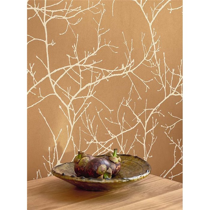 Casadeco|Papel pintado ramas de árboles deshojadas estilo escandinavo amarillo miel|Floral