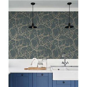Casadeco|Minimalist floral wallpaper with olive green bare tree branches|Floral 2