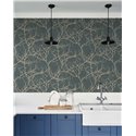 Casadeco|Skandinavische Tapete in Blau mit winterlichen kahlen Baumzweigen|Skandinavisch