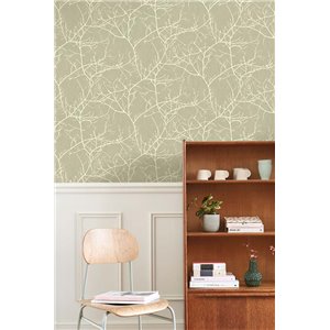 Casadeco|Minimalist floral wallpaper with olive green bare tree branches|Floral 2