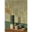 Casadeco|Minimalist floral wallpaper with olive green bare tree branches|Floral