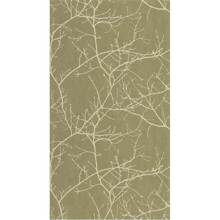 Casadeco|Papier peint floral minimaliste avec branches d’arbres dénudées vert olive|Floral