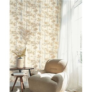 Casadeco|Nordic floral wallpaper with gray painted trees|Scandinavian 2