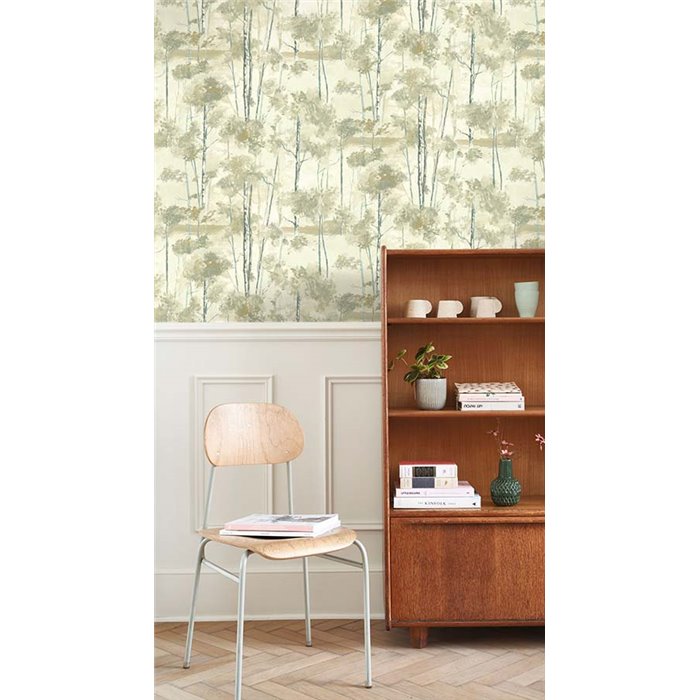 Casadeco|Nordische Tapete mit grünem Birkenwald|Tapeten