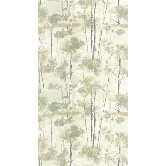 Papel pintado estilo nórdico con bosque de abedules verde - Casadeco Riverside 4 89547418