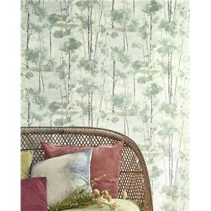 Casadeco|Nordic floral wallpaper with gray painted trees|Scandinavian 2