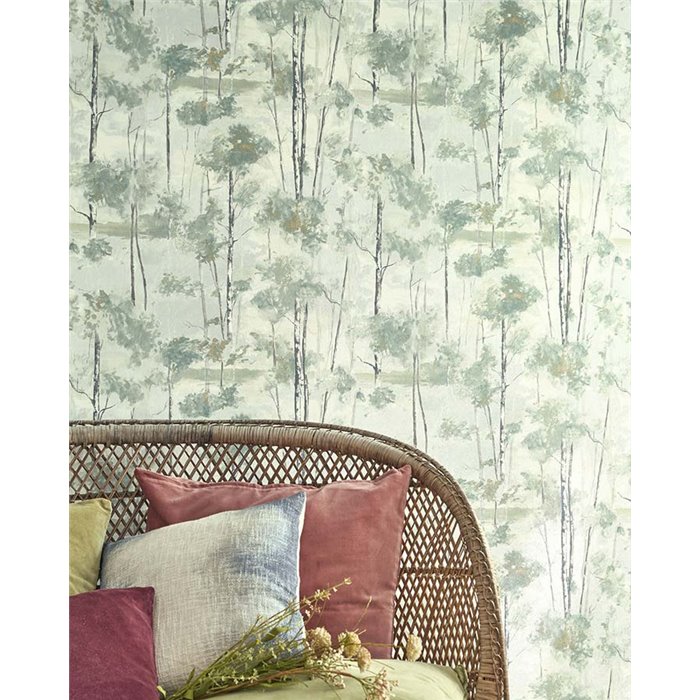 Papel pintado bosque de abedules estilo escandinavo, efecto pintado al óleo - Casadeco Riverside 4 89547720