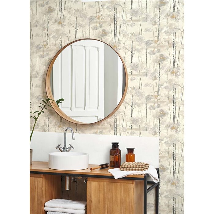 Casadeco|Skandinavische Tapete mit weißen Birken im Ölmalstil|Skandinavisch
