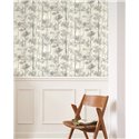Casadeco|Nordic floral wallpaper with gray painted trees|Scandinavian