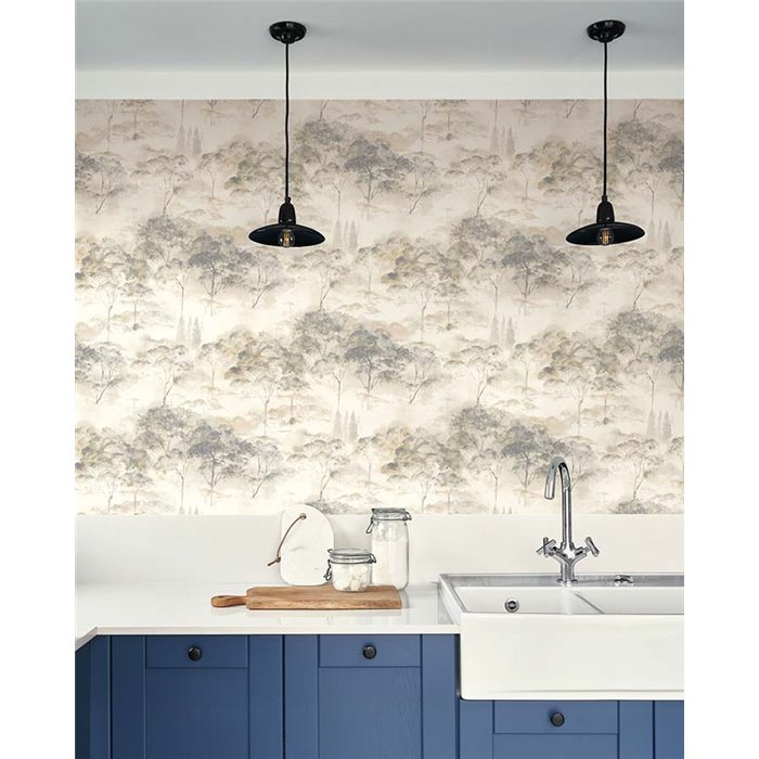 Papel pintado paisaje blanco y negro de bosque - Casadeco Riverside 4 89552387