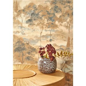 Caselio|Hippie floral wallpaper in blue and orange, ideal for youth rooms|Floral 2
