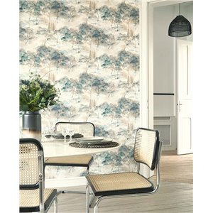 Casadeco|Green geometric wallpaper with bright blue graphic lines|Wallpaper 2
